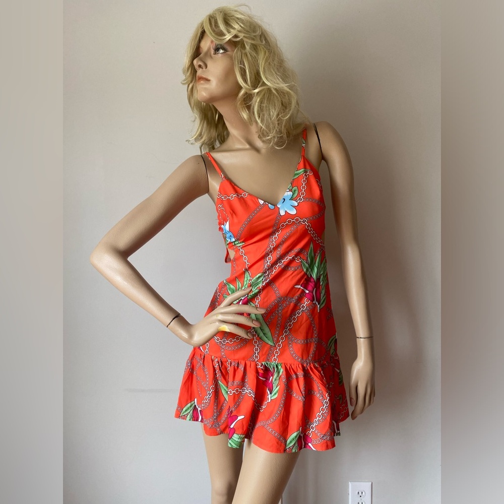 Sexy Dresses For Women Colorful & Chain Print Cutout Waist Ruffle